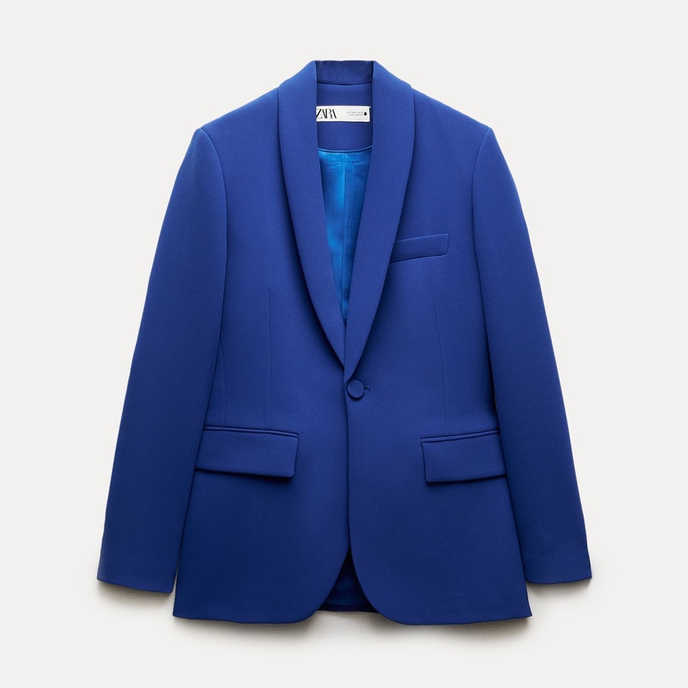 Zara blazer suit jacket cobalt blue tuxedo tailored single breasted